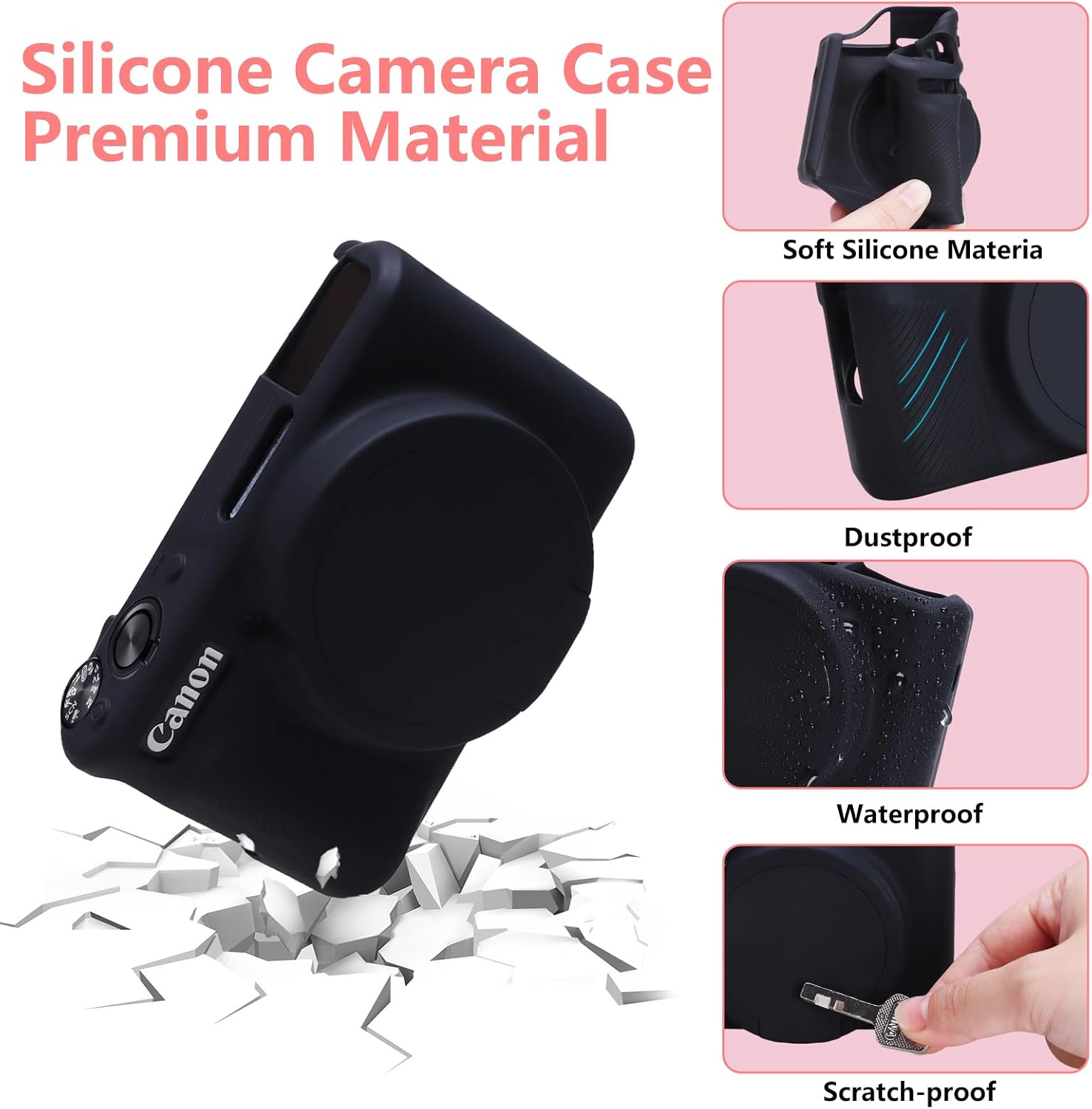 LTGEM Camera Case Compatible with Canon Powershot SX740/SX730 HS Digital Camera, Anti-scratch and Anti-slip Soft Silicone Cover with Detachable Lens Cover for Canon Powershot SX740/SX730, Light Pink