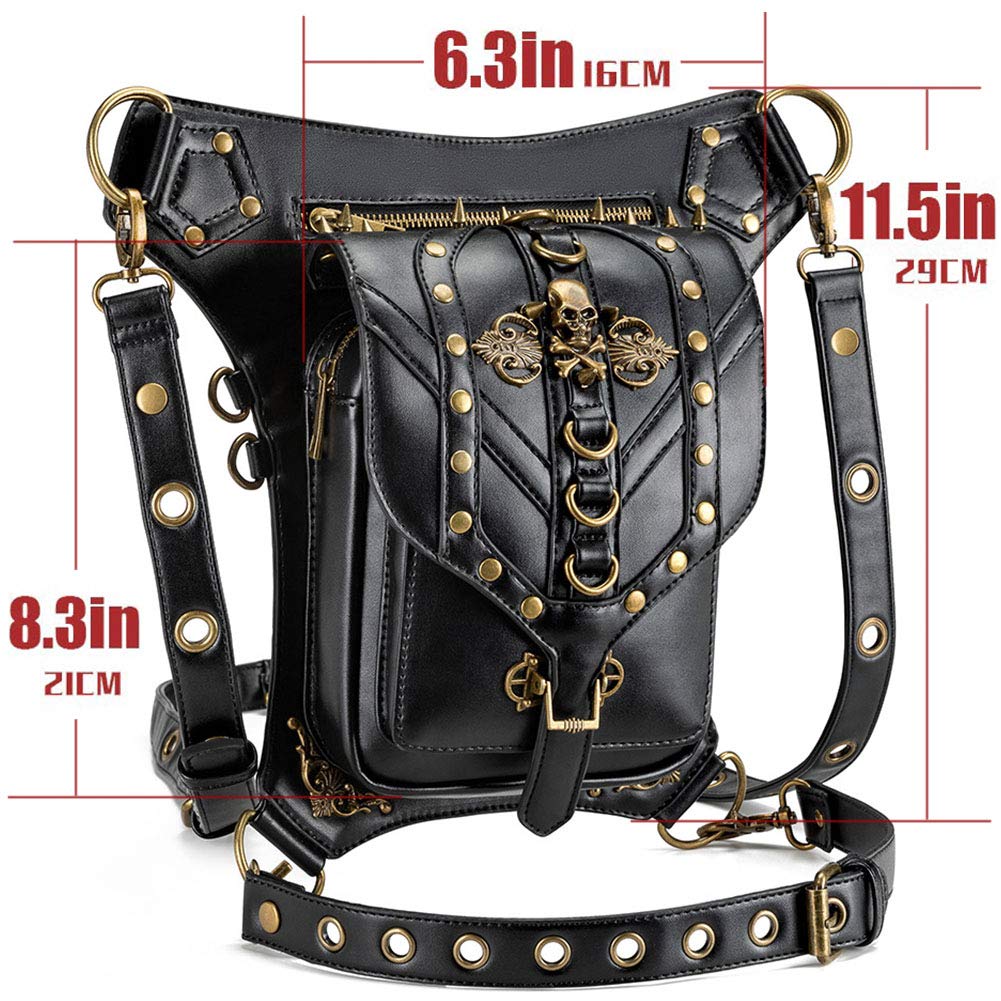 Steampunk Waist Bag Fanny Pack Fashion Gothic Leather Shoulder Crossbody Messenger Bags Thigh Leg Hip Holster Purse Travel Pouch Hiking Sport Chain Bags for Women Men