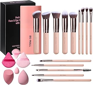 BS-MALL Makeup Brushes Premium Synthetic Foundation Powder Concealers Eye Shadows Makeup 14 Pcs Brush Set, Pink Set, with Case