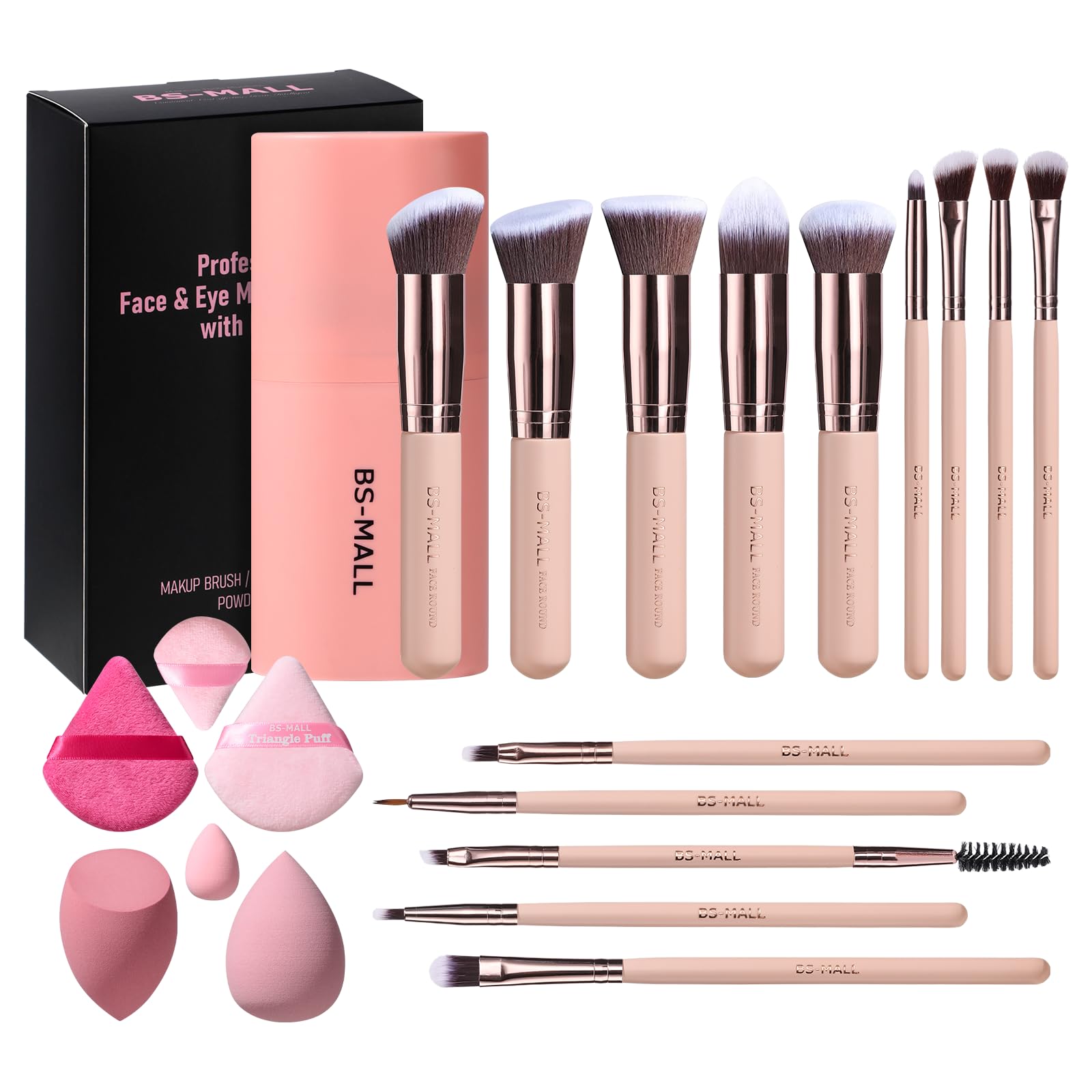 Makeup Brushes Premium Synthetic Foundation Powder Concealers Eye Shadows Makeup 14 Pcs Brush Set, Pink Set, with Case