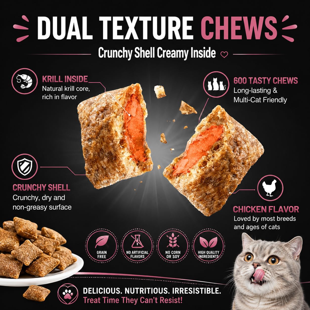 L-Lysine for Cats, 600 Chews Cat Immune Support, Cat Multivitamin — Amazon image 2
