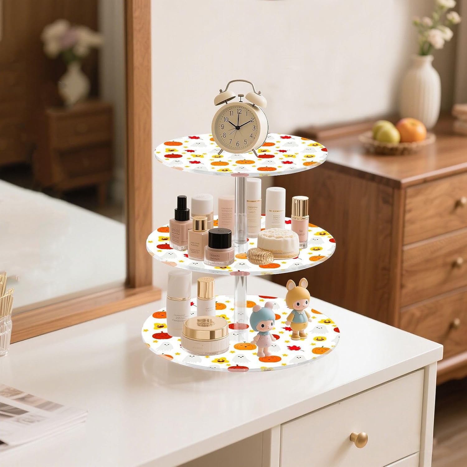 Ghost Pumpkin Maple Leaves Halloween 3 Tier Acrylic Cupcake Stand, Cupcake Stand for 34 Cupcakes for Weddings, Christmas,Holidays,Parties,Birthday,Printed Cupcake Tower 23300357