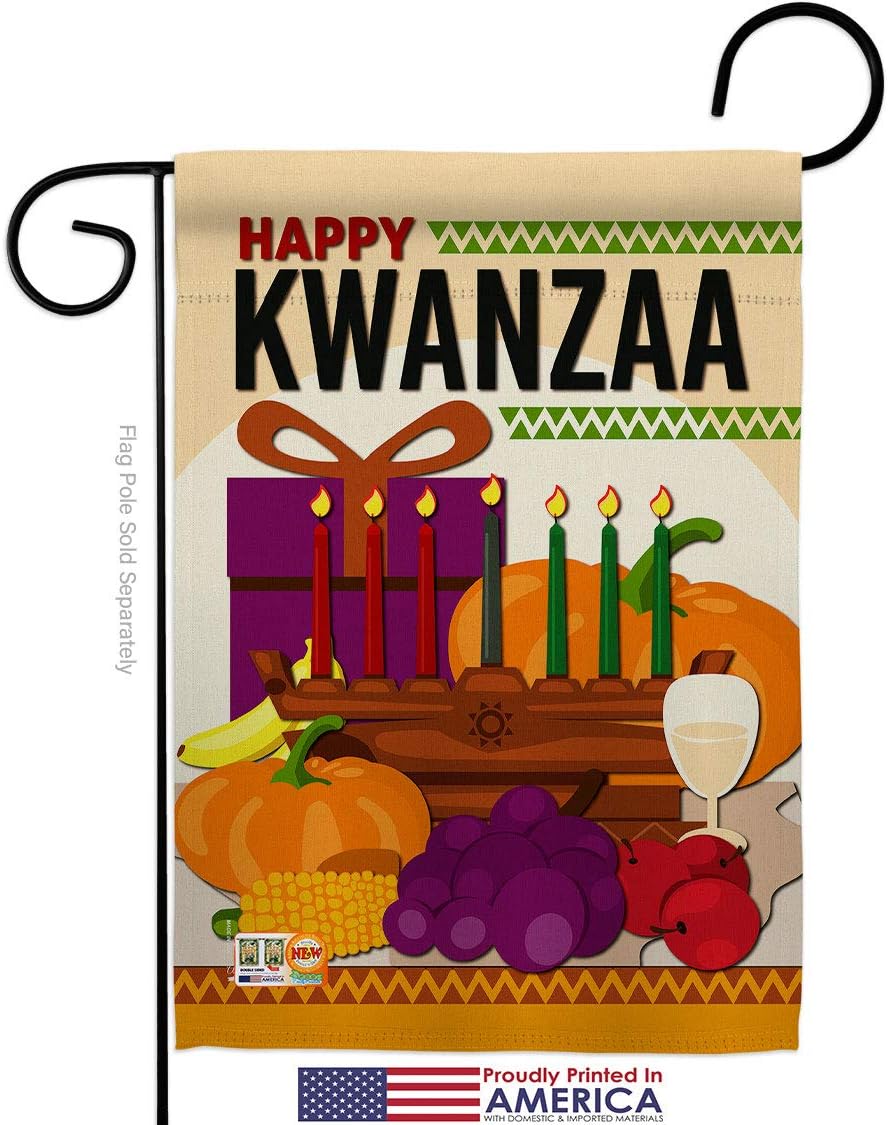 Happy Kwanzaa Party Garden Flag Set Wall Hanger Black History Kinara Candles Celebrates African Americans Heritage Small Decorative Gift Yard House Banner Made In USA 13 X 18.5