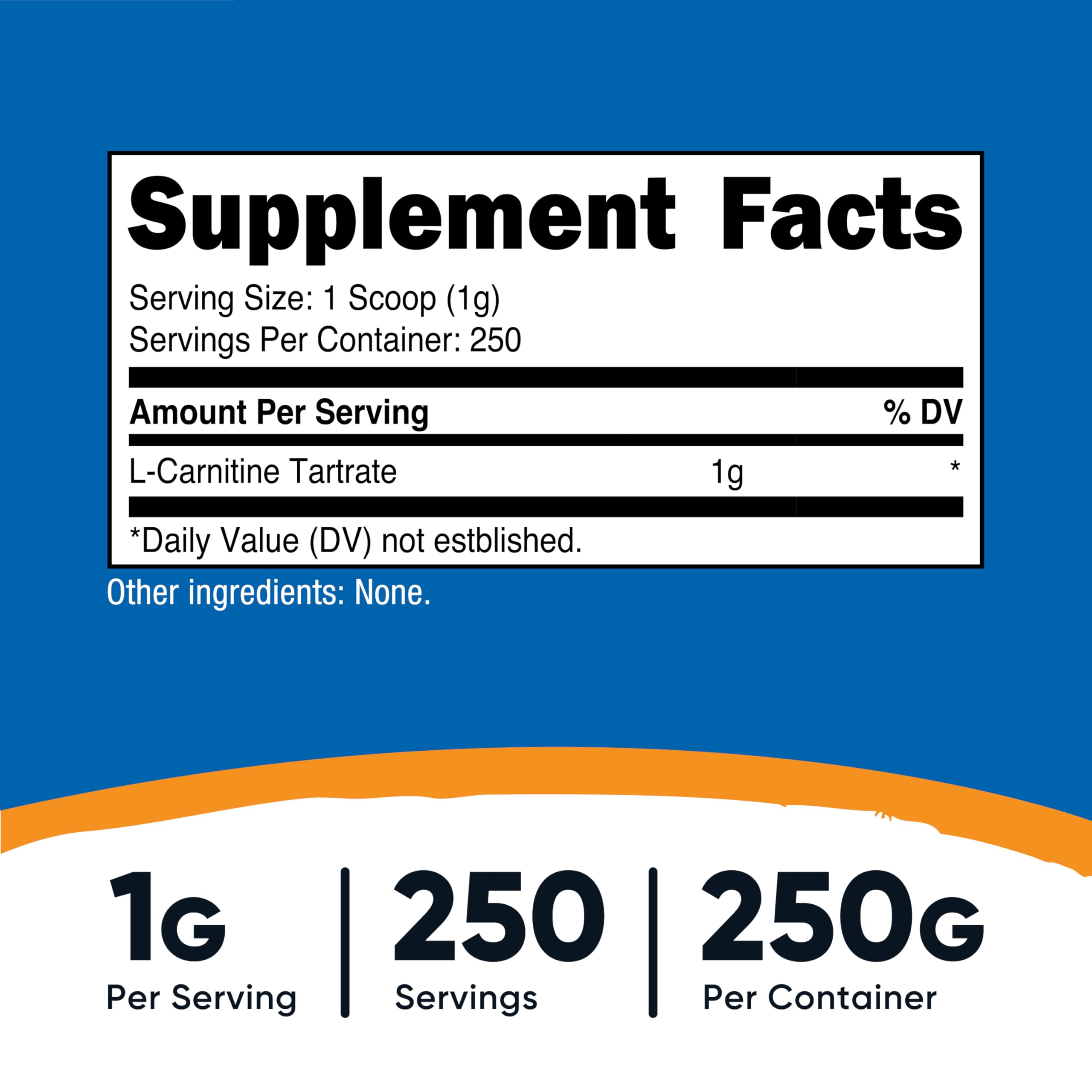 Nutricost L-Carnitine Tartrate Powder (250 Grams) - 1 Gram per Serving, 250 Servings