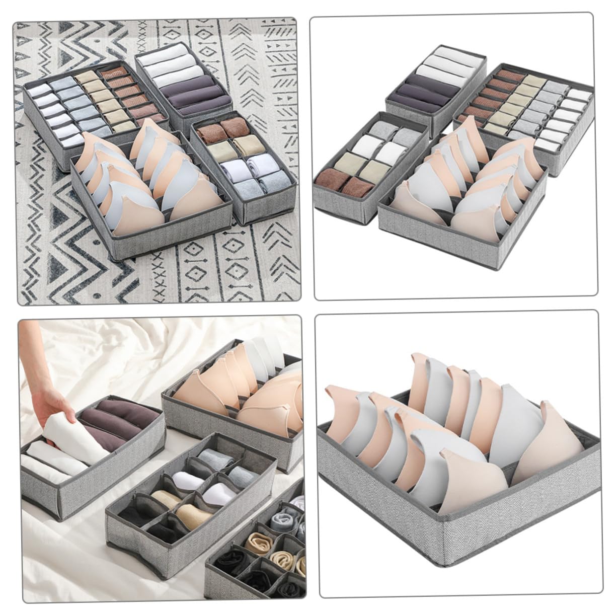 NUOBESTY 4 pezzi Organizer Cassetti Pieghevoli in Tessuto Non Tessuto e Oxford per Intimo Calzini e Biancheria Divisori Armadio Compatto Grigio Resistente e Durevole per Ordinare Mutande e