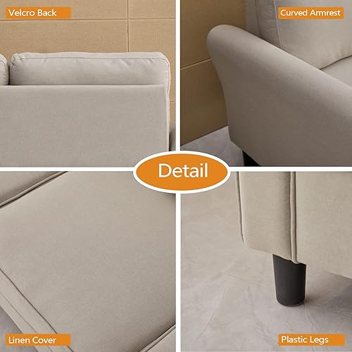 Miniatura 5 de INSTORY Sofá de lino moderno sofá cómodo de dos plazas para sala de estar, oficina, dormitorio, color azul