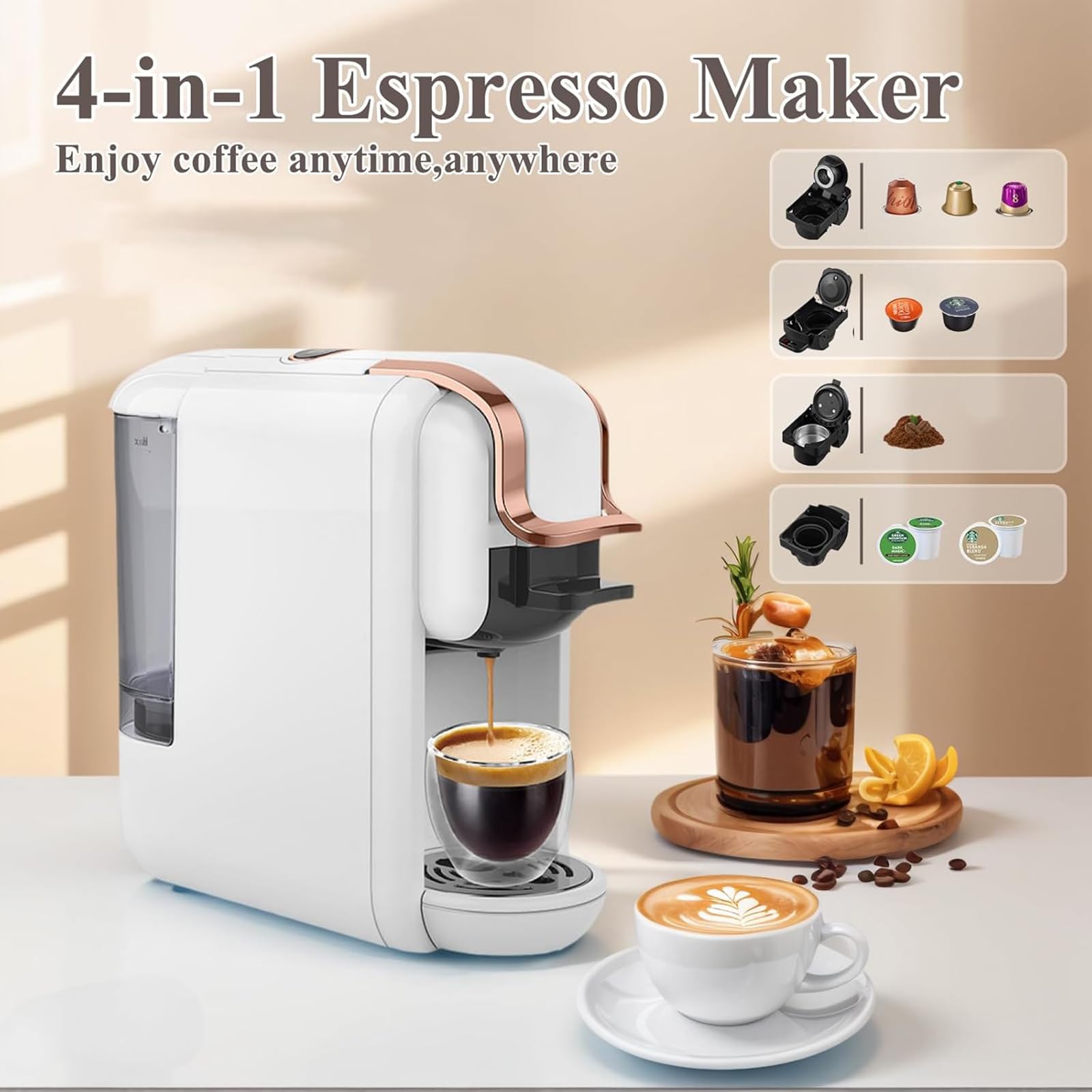 Cafetera multicápsula: compatible con varias cápsulas, máquina portátil para uso de café molido