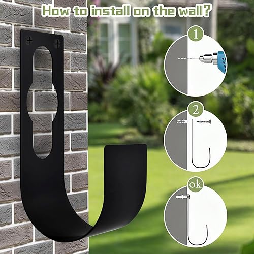 Miniatura 4 de SupKing Soporte de pared para manguera de jardín, carrete de manguera de jardín resistente, ganchos de manguera de metal para almacenamiento de