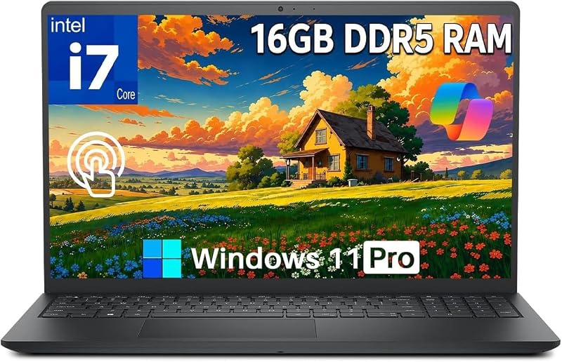 portátil con pantalla táctil 15 DC15250, Core i7-1355U, 16 GB DDR5, 512 GB SSD | Pantalla antirreflejo FHD de 15,6", 10 núcleos hasta 5,0 GHz, Wi-Fi 6, tecla Copilot, cámara web de 720p, teclado numérico, Win 11 Pro