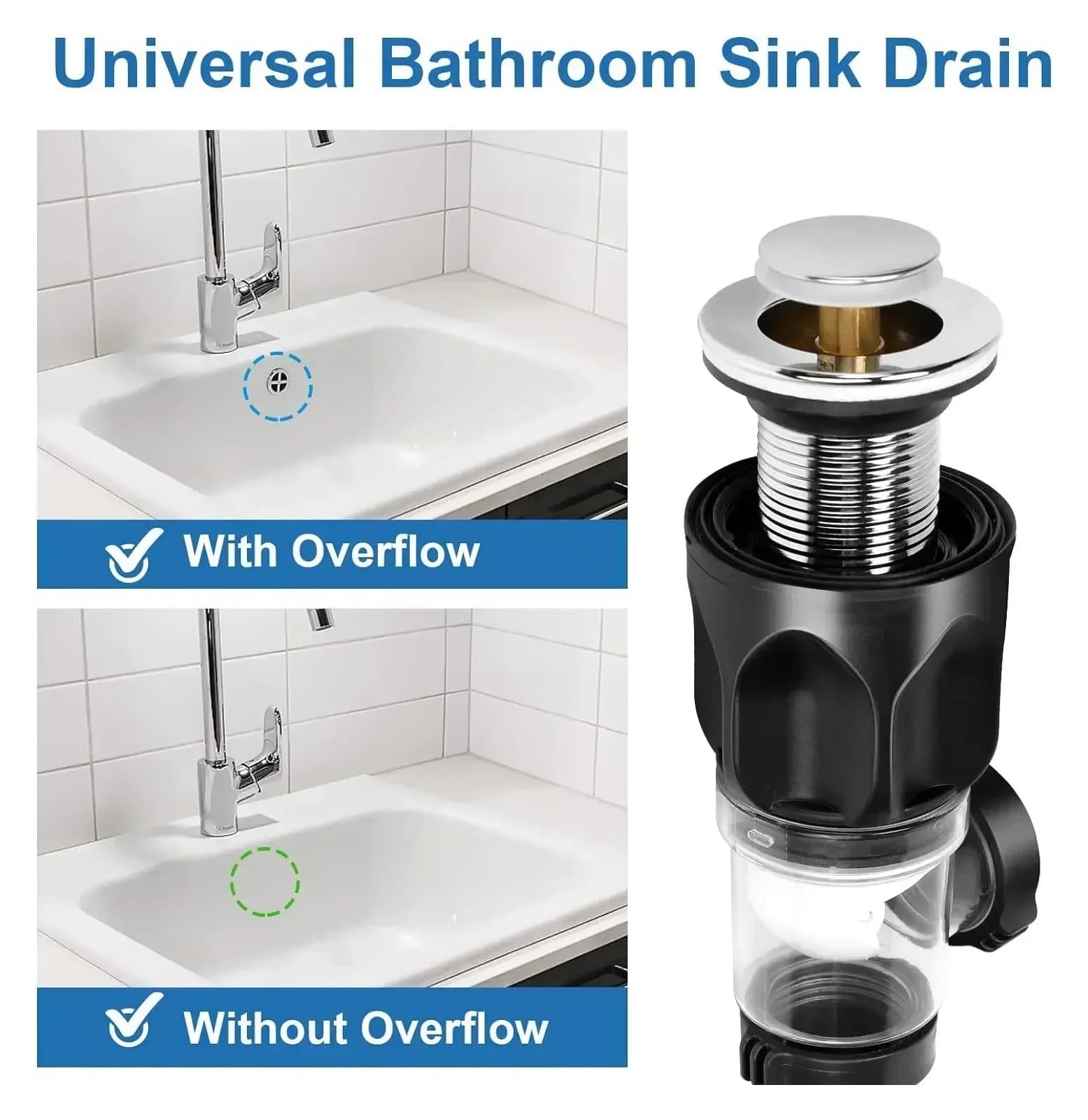 Manguera de desagüe for fregadero de cocina, aislamiento de olores, desagüe for lavabo, tuberías de desagüe horizontales y verticales universales, accesorios(Grey-1PC)