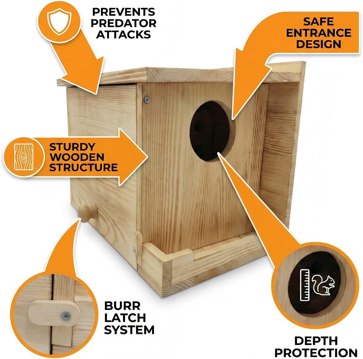 Extra Large Squirrel House (15.7 inches), Anti-Predation Squirrel Nest Box, with Squirrel Feeder, Carbonized Cedar Wood Outdoor Squirrel House, Solid Wood Backyard Wildlife Shelter