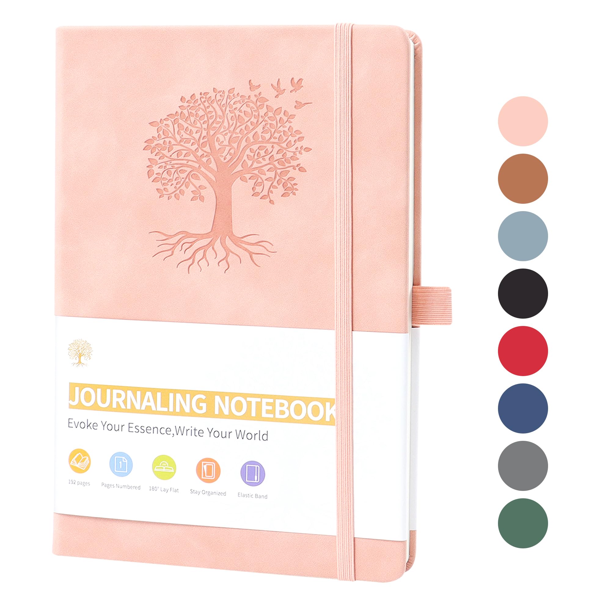 TECDW Classic A5 Tied Notebooks, PU Leather Cover Journal,192 Pages Of 100gsm Thick Paper, Suitable for Business Office and Daily Notes Exquisite Horizontal Line Journal Notebook（Pink）