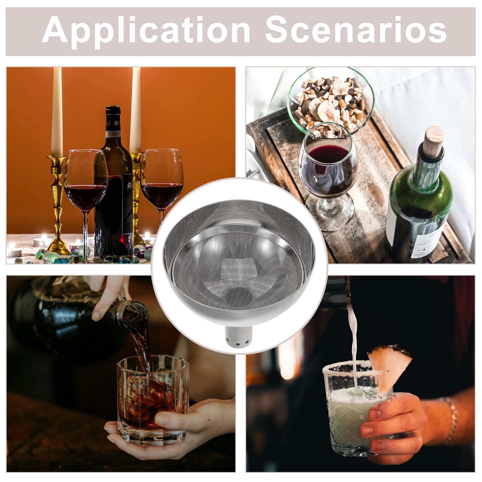 MAGICLULU Entonnoir filtrant en acier inoxydable : passoire à vin à mailles fines - entonnoir aérateur pour cocktails - outil de service pour spiritueux en cuisine