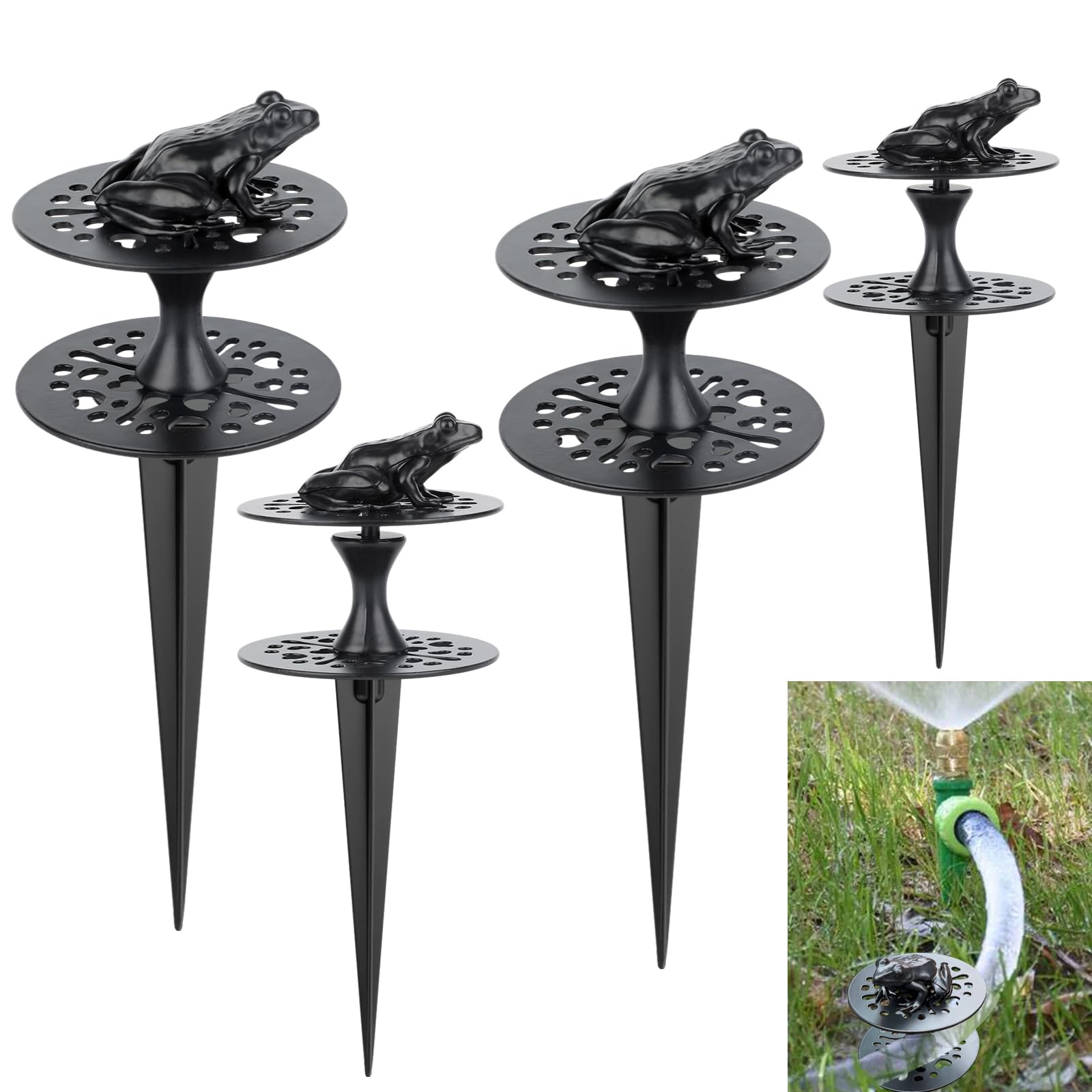Photo 1 of Zealor 4 Pack Heavy Duty Garden Hose Guide Spike Large Metal Watering Hose Guides Stakes with Decorative Frog-Shaped Cast Iron for Lawn Yard Outside Plants Flower Beds Protection