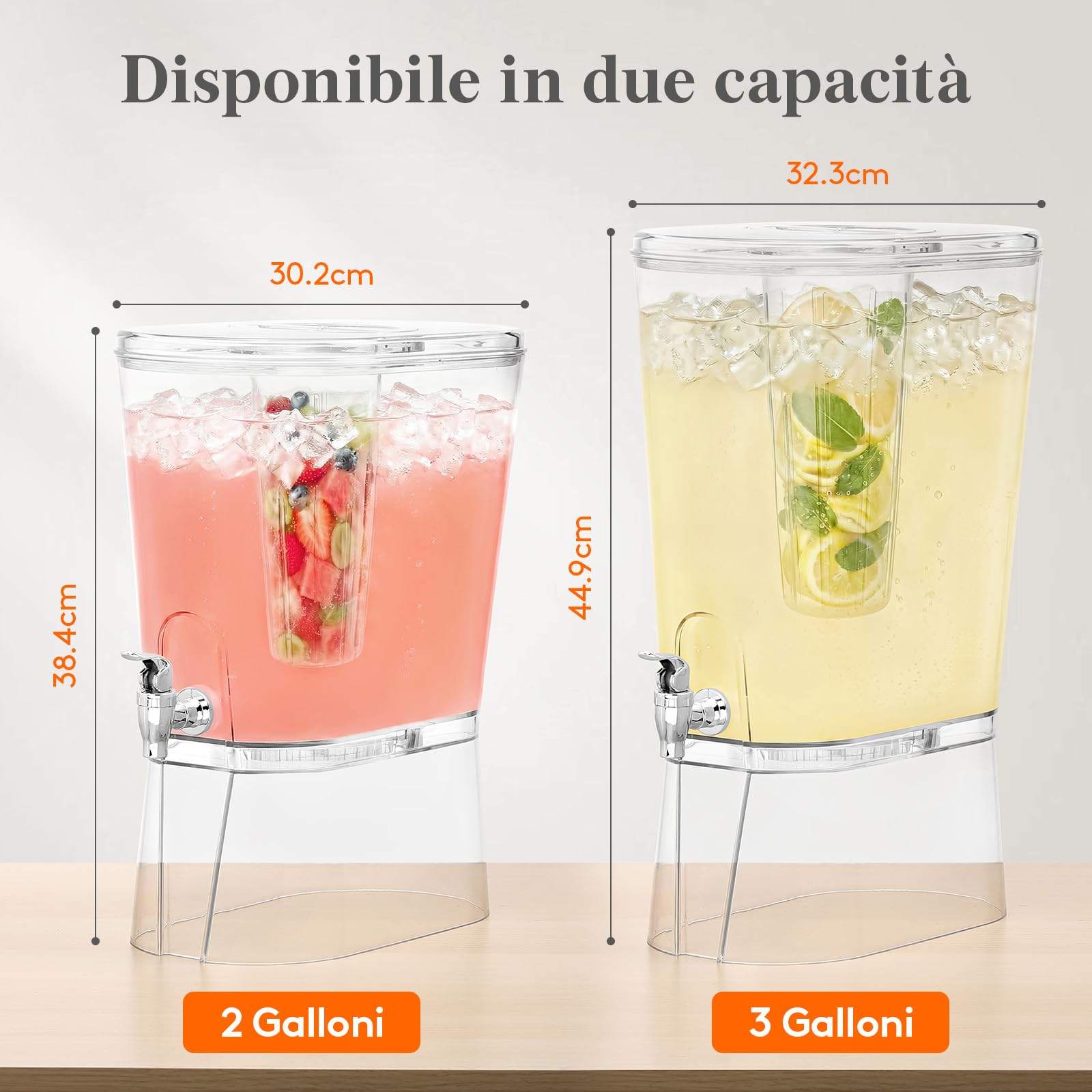 Lifewit 8L Grande Dispenser Bevande con Rubinetto, Dispenser Acqua con Filtro e Cartelli Cancellabili, Distributore Bevande in Plastica per Cocktail, Succhi, Limonata, 30 x 38 cm, Set di 2