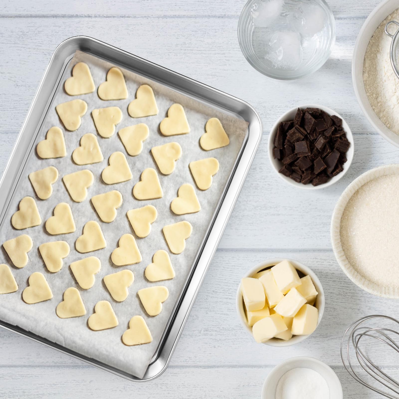 Set di 4 teglie da forno rettangolari in acciaio inox, atossiche e sane, resistenti e durevoli, rifiniti a specchio e lavabili in lavastoviglie