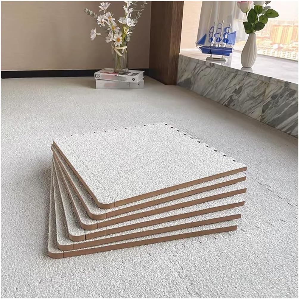 30 Pcs Short-Pile Foam Interlocking Floor Mat Climbing Area Rugs Square Soft Fluffy Tiles with Border Play Mat Flooring Tiles for Home Decoration(White2,20pcs)