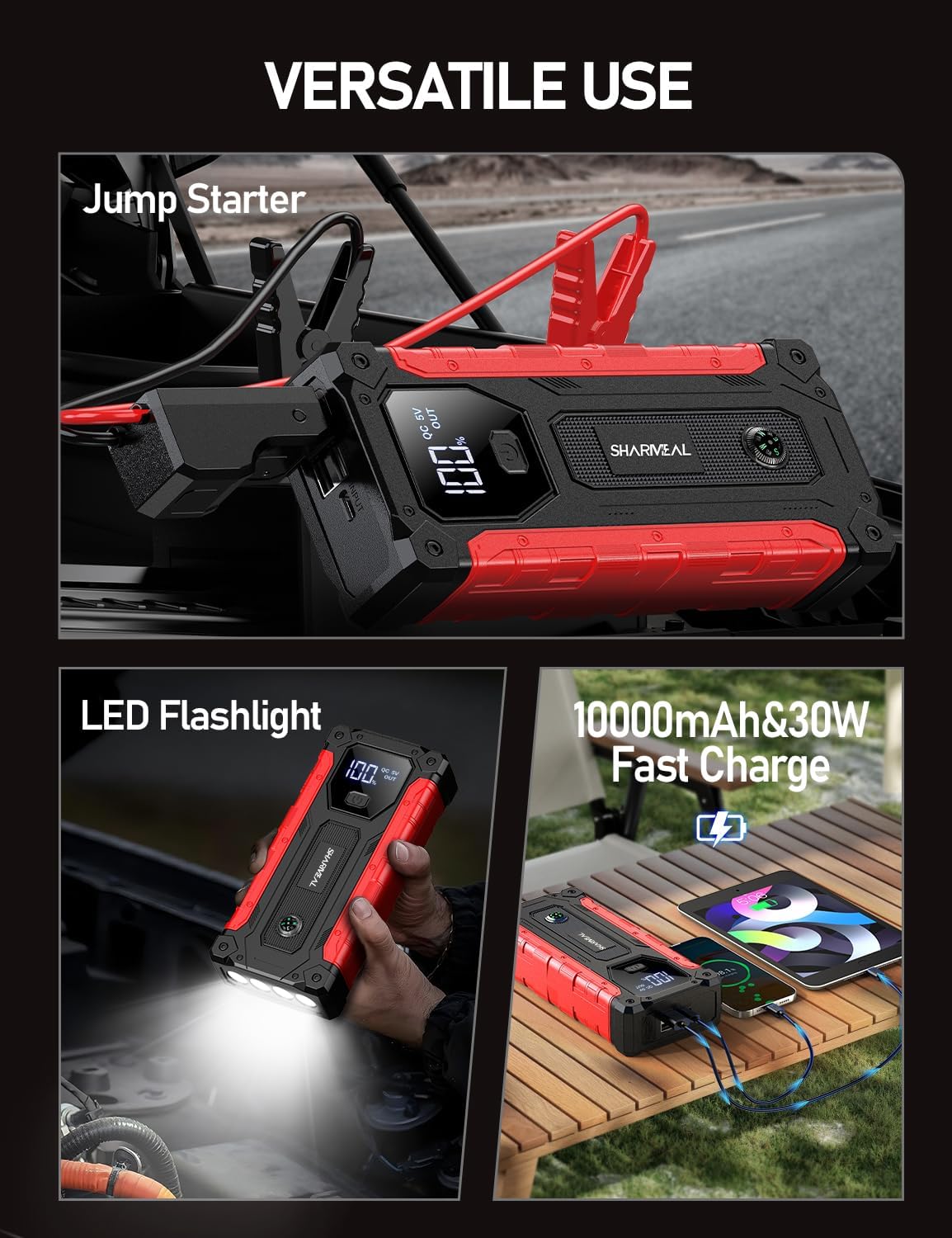  Car Jump Starter 8000A, Jump Starter Battery Pack with PD 30W Quick Charger, 12V Portable Jump Box (for All Gas and 14.0L Diesel) with 4 LED Light thumbnail