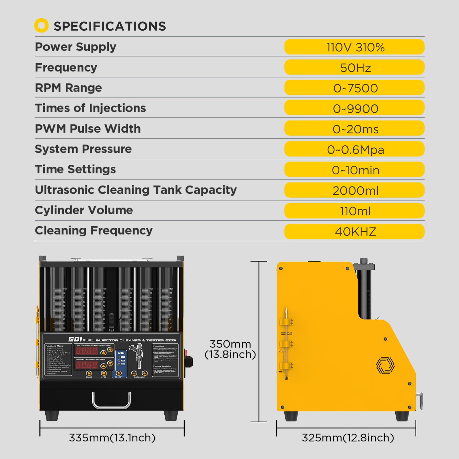Probador de limpiador de inyectores GDI,EFI y FSI,CT400,probador ultrasónico de 6 cilindros GDI para inyector directo de gasolina, boquilla piezoeléctrica con cajón portátil,selección de 12V/70V/120V