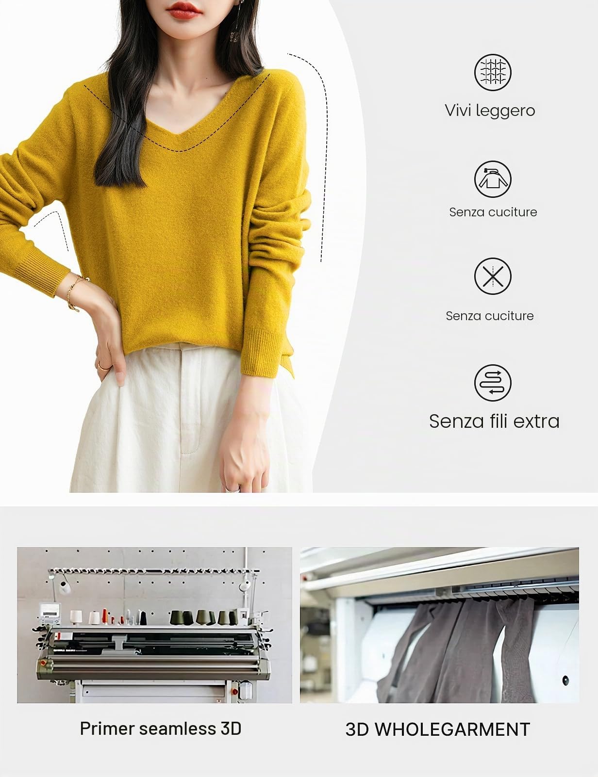 Chanyarn Maglione da Donna 100% Lana Merino con Scollo a V 2025 Casual a Maniche Lunghe Senza Cuciture Maglia Maglione