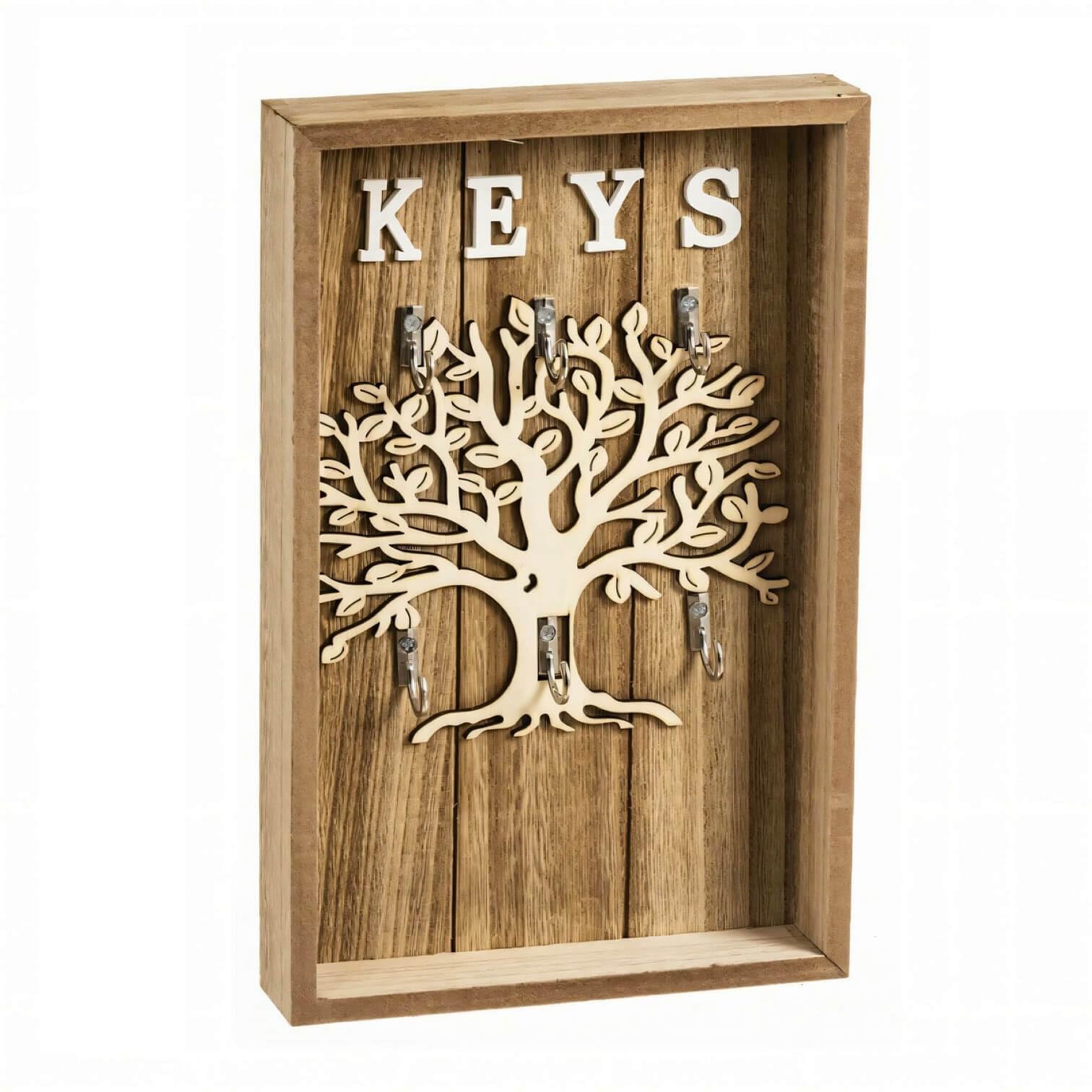 Cuelga Llaves de Pared Arbol de La Vida con 6 Colgadores de Madera Natural Guardallaves para Entrada de 18x28 cm (Arbol de la vida)
