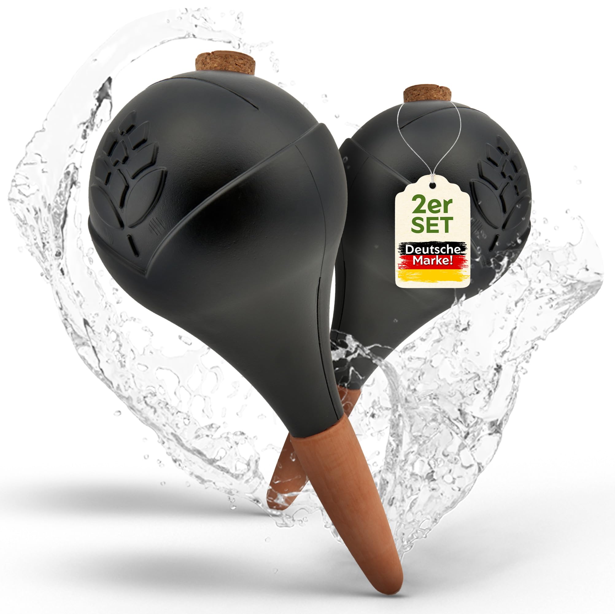 VITALLEO Bewässerungskugeln - XL (400 ml) - automatische Pflanzen Bewässerung - Wasserspender Pflanzen - Tonkegel Bewässerung für Zimmer & Balkon (2, Schwarz)