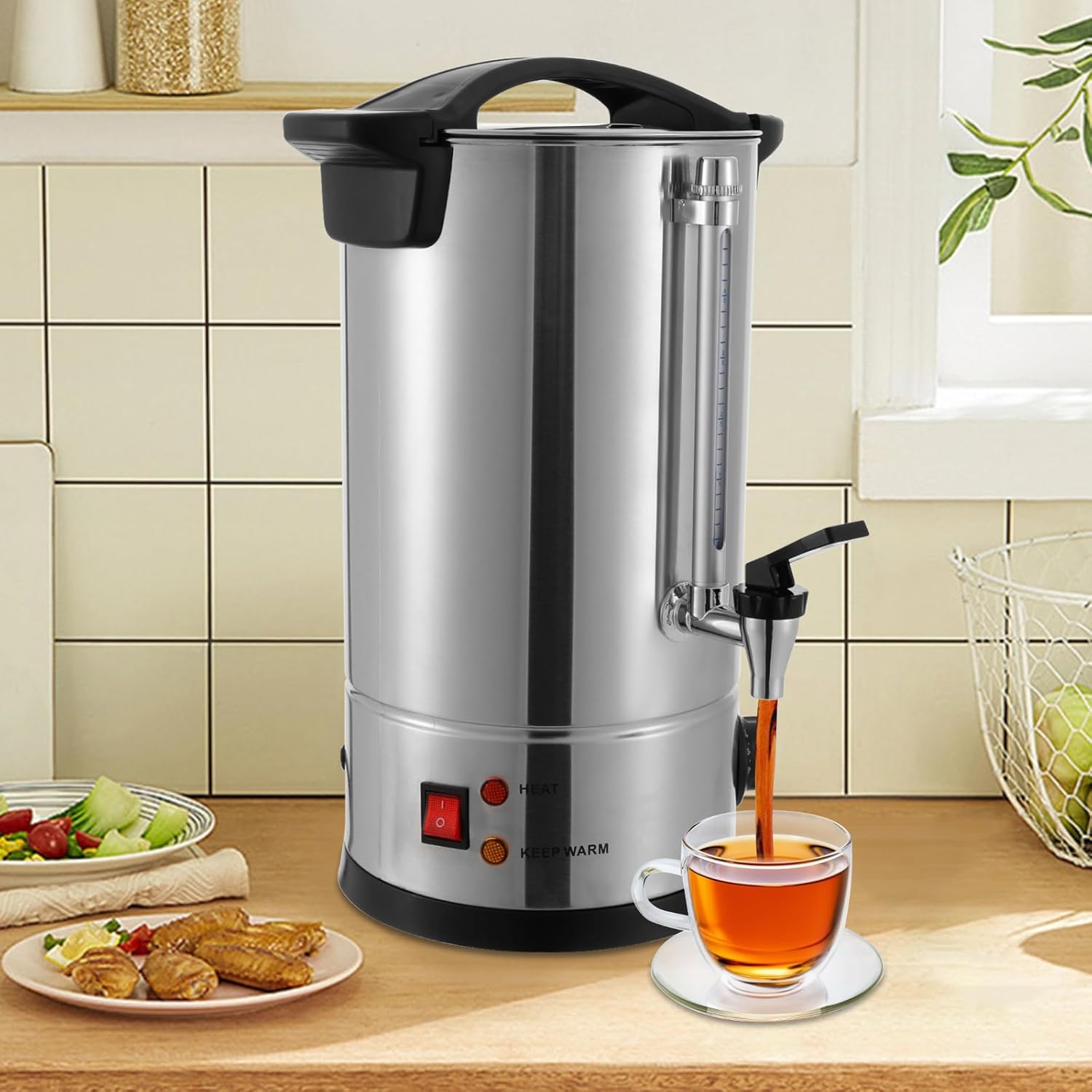 Commercial Coffee Urn, 156Cups/25L Stainless Steel Coffee Maker Hot Water Urn, 1500W 110V Electric Coffee Maker Urn Percolators with Temperature Control (25L)