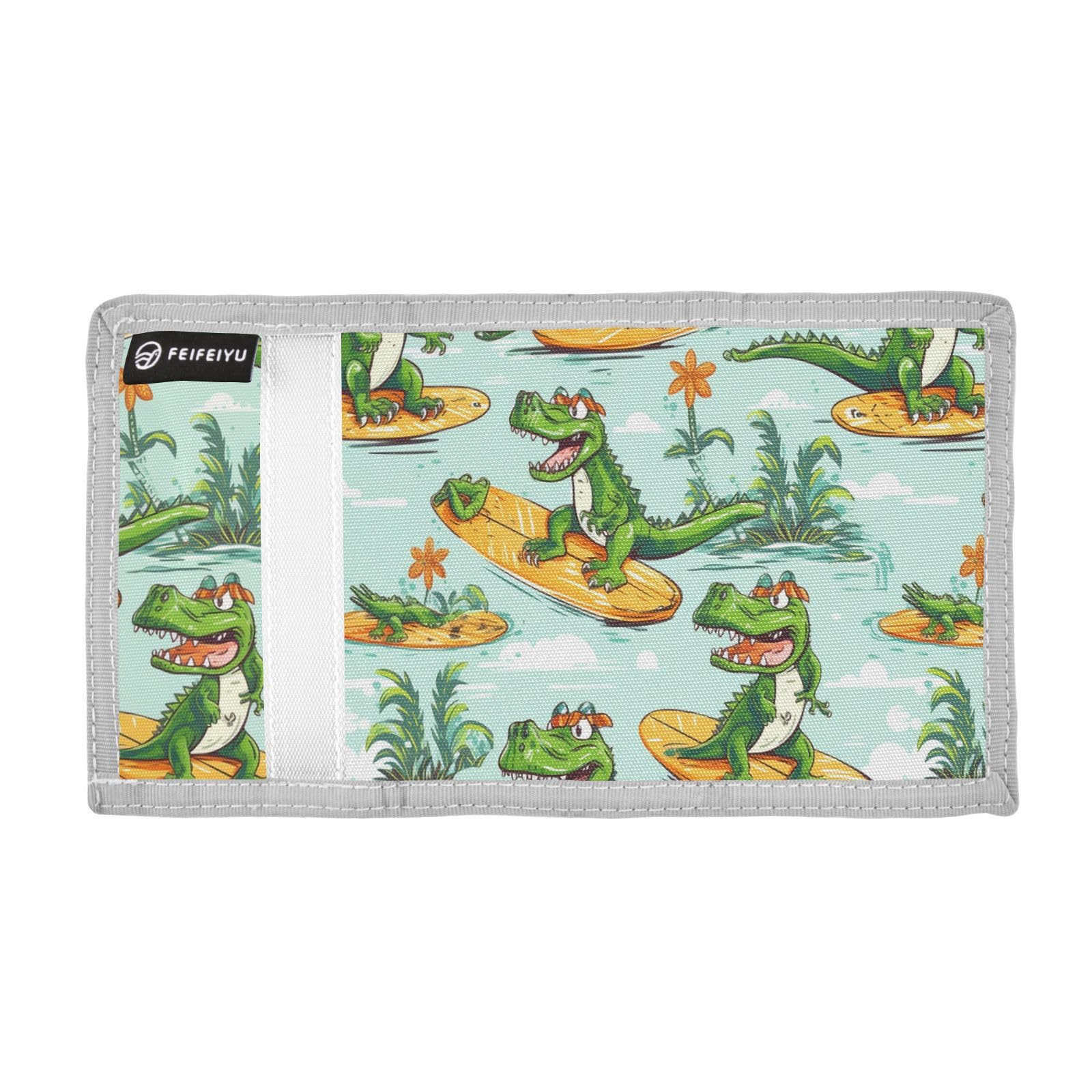 zyrtty Kids Wallets for Boys Girls Ages 4-18 Trifold, Beach Tropical Crocodile Green Wallet with Zippered Coin Pocket and Card Holders, Novelty Wallet for Childrens Birthday Gifts