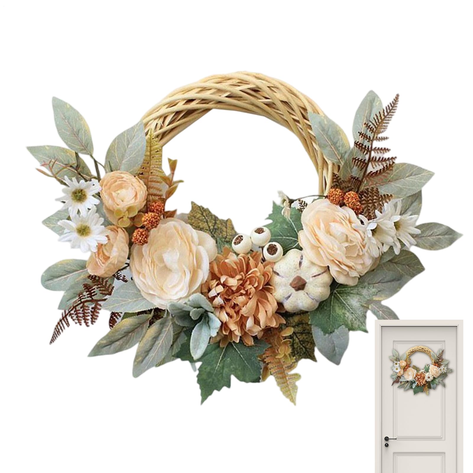 Couronne de Thanksgiving artificielle pour maison et jardin suspendu de 38 cm
