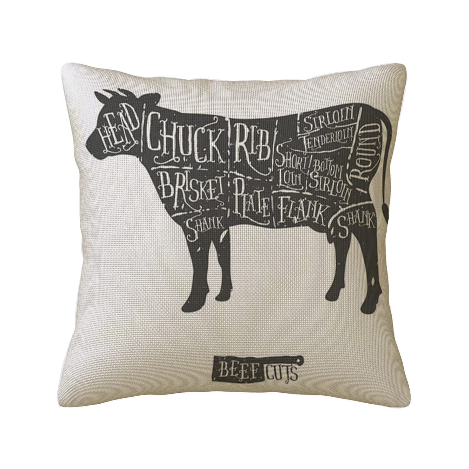 Throw Pillow Covers Cotton Linen,Loin Farm Cuts Beef Vintage Graphic Butcher Typographic Handdrawn Food Design Meat Cooking,Square Pillowcase Home Sofa Decoration Cushion Cover 18"x18"