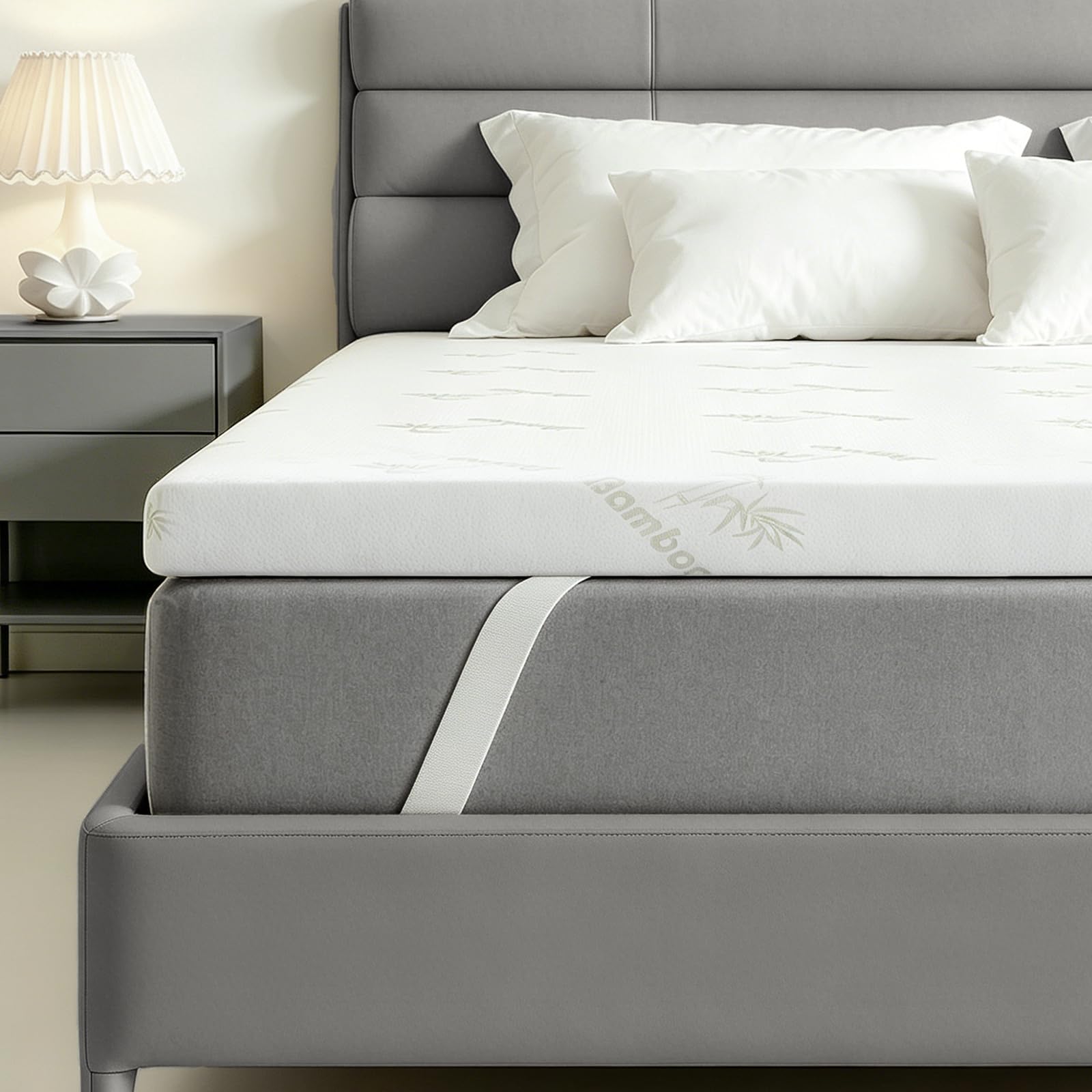 Topper Viscoelástico 150x200, Sobrecolchon de Espuma con Memoria 5 cm, Cubrecolchón Confortable con Bambú Funda Lavable