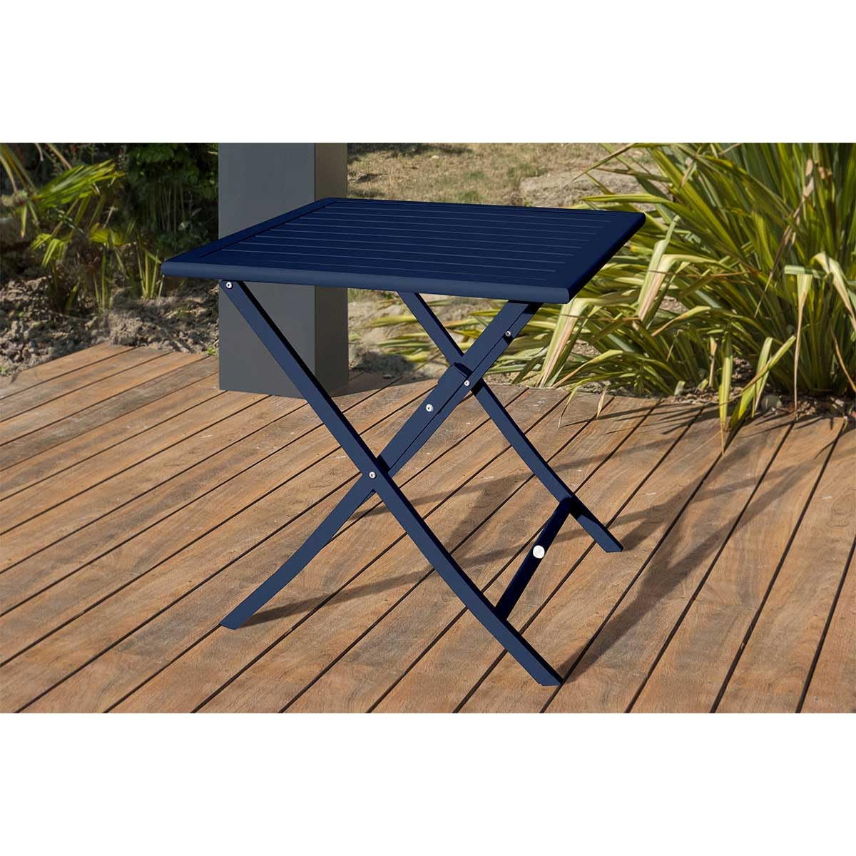 Paris Prix Ensemble Table de Jardin Pliante & 2 Chaises Marius 70cm Bleu Marine