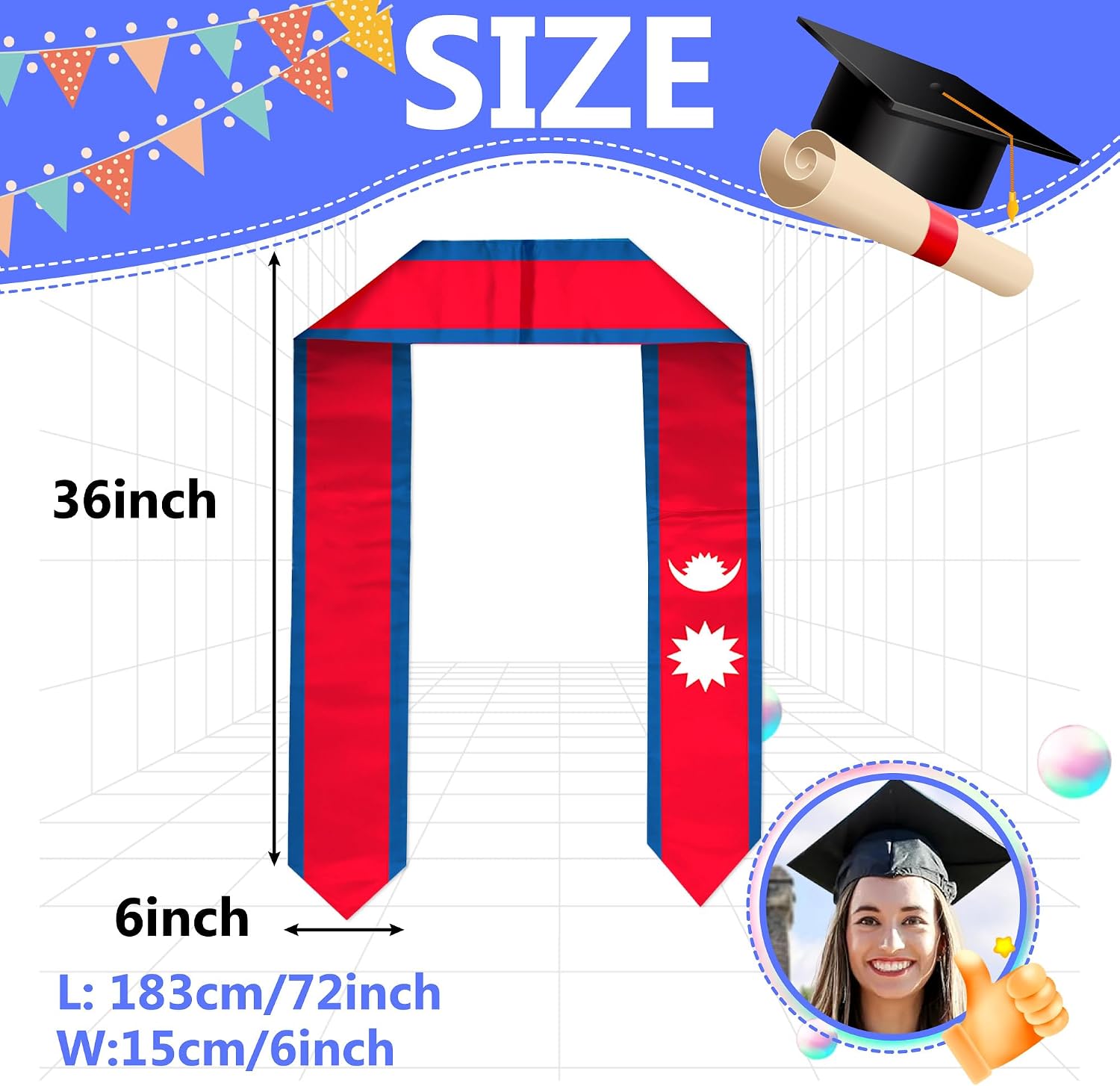 Nepal Flag Graduation Stole Sash,Nepal Flag Graduation Shawl Sash Stole Wraps Scarf For International Study Pride Women Men