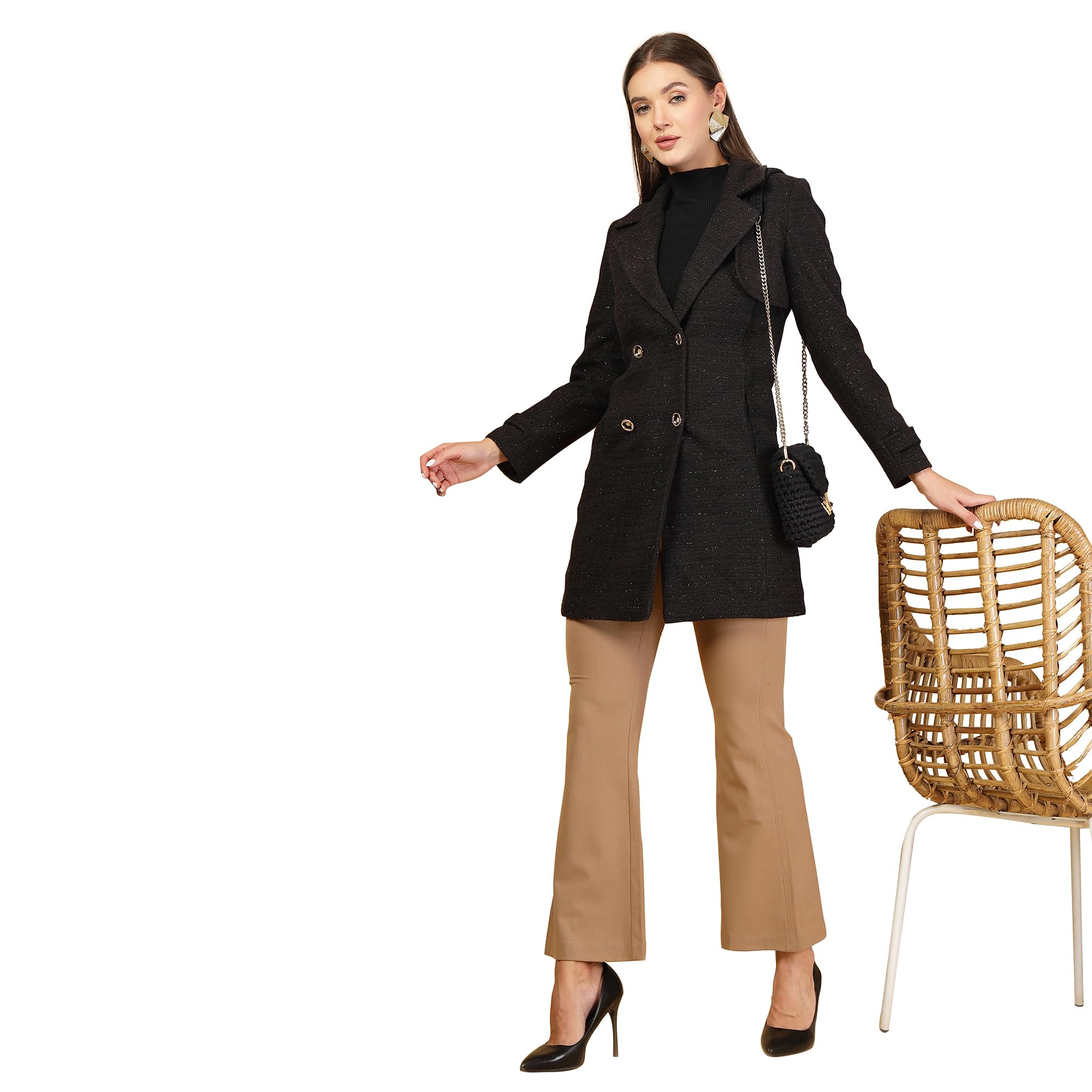Self Design Longline Winter Overcoat Black-image-11