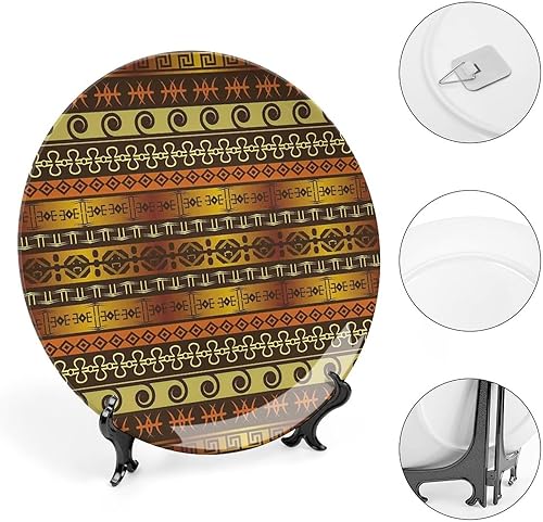 Miniatura 4 de XISUNYA Plato decorativo de 10 pulgadas, plato de cerámica primitiva, motivos indígenas africanos, figuras tribales tradicionales, placa de
