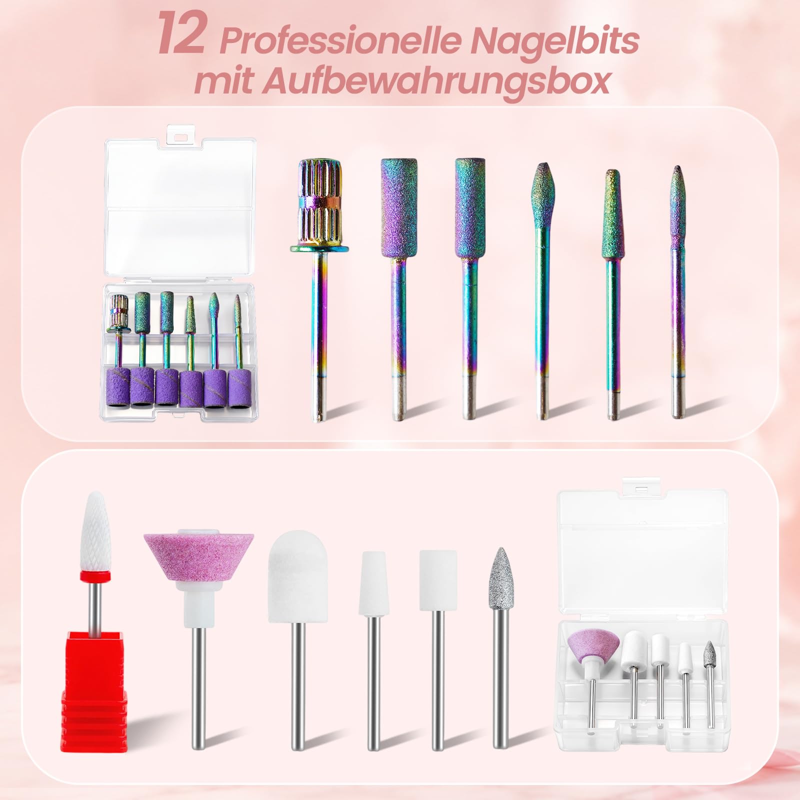 Delanie elektrischer Nagelfräser professionell 50000 U/Min mit Ladestaion, Maniküre Fräser für Nägel & Acrylnägel, tragbarer Nagel Fräser für Gelnägel für Anfänger Zuhause & Salon Profis +12 Nagelbits
