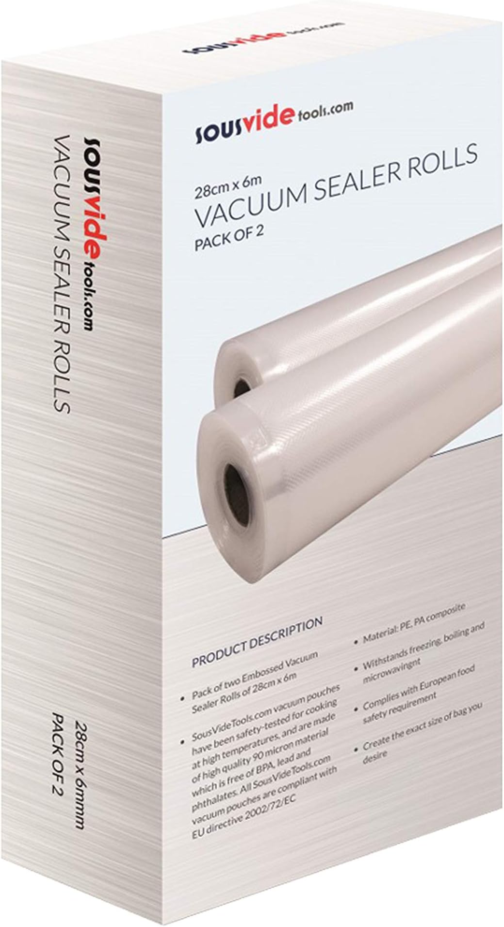 Vacuum Sealer Rolls Pack of 2 | 28 cm x 6 m | Embossed Plastic Food Storage | Sous Vide Cooking, Boiling, Freezing and Microwaving - Packaging May Vary
