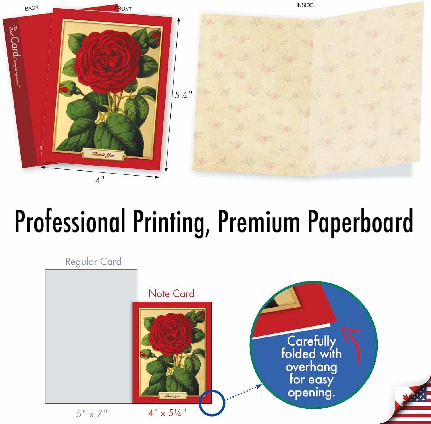 The Best Card Company - 10 Boxed Thank You Note Cards with Flowers - Blank Assorted Floral Notecards Bulk (4 x 5.12 Inch) - Retro Roses M1739BN - Image 2