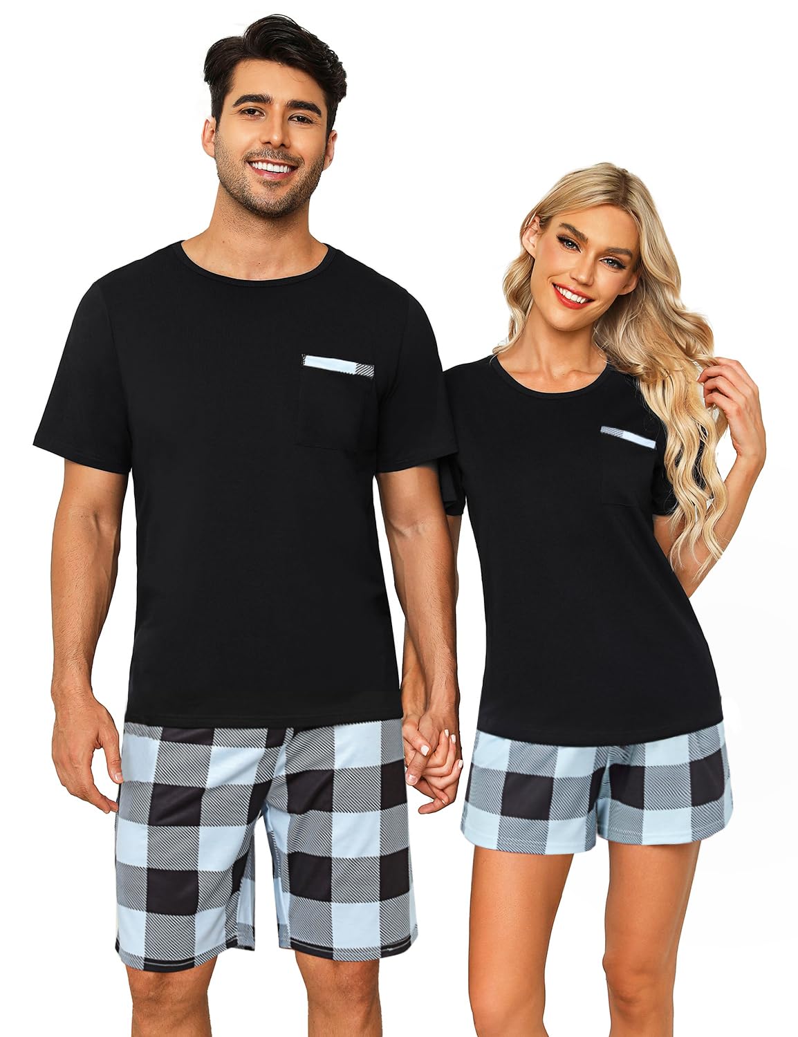 SPKPKEY Women's Pajama Sets Cotton 2 Piece Pjs Matching Couples Pajamas Short Sleeve Tops and Shorts Soft Sleepwear