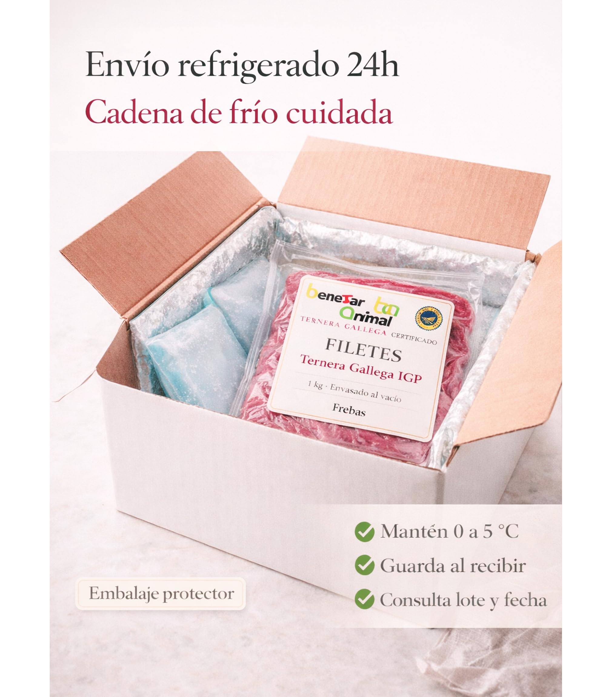 Filetes de Ternera Gallega IGP 1 kg Carne Fresca Magra Corte Tapa Babilla Cadera Fileteado a Mano Envasado al Vacio Envio Refrigerado 24h para Plancha y Empanar Deshuesada Origen Galicia Trazabilidad