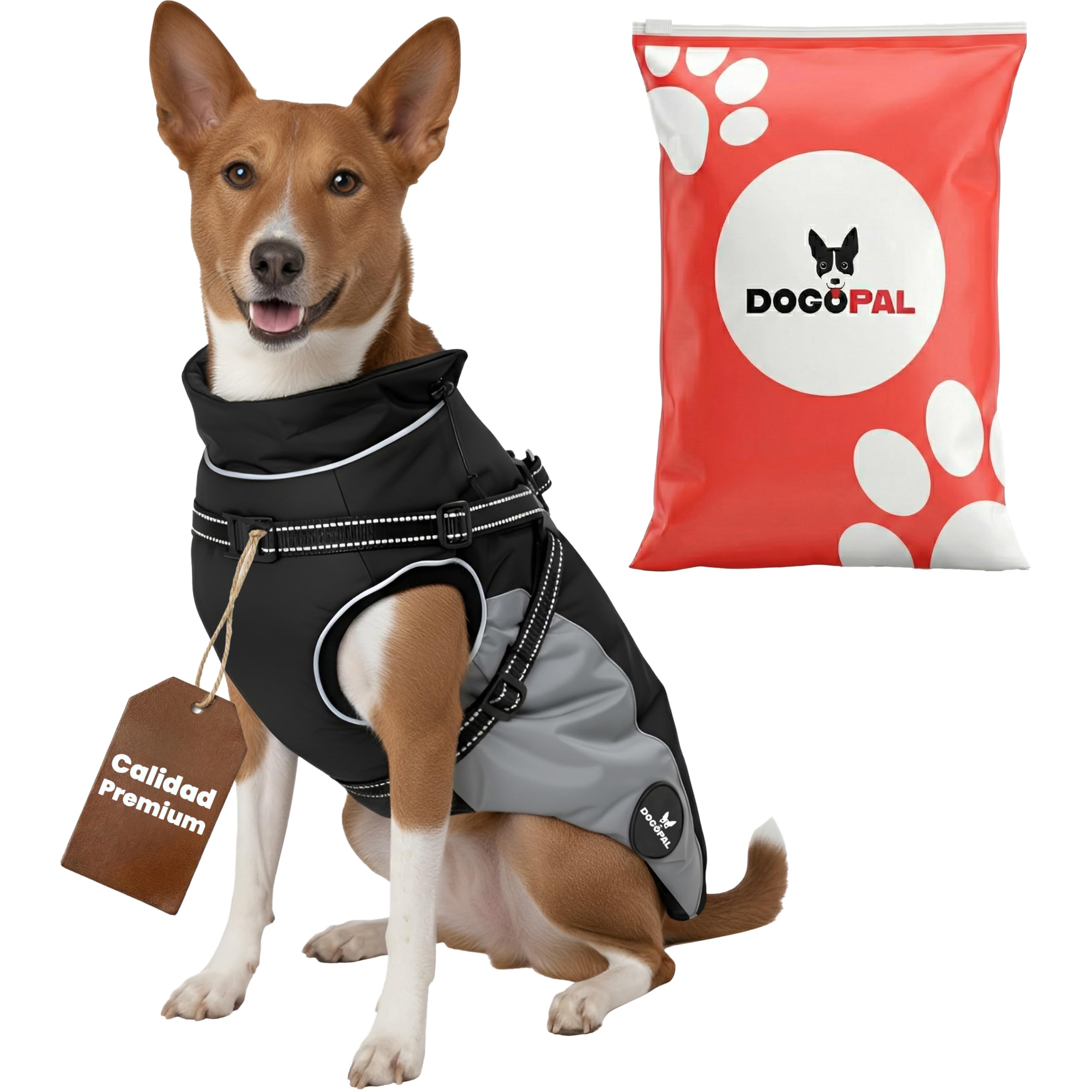 DOGOPAL Abrigo Impermeable para Perros con Arnés Integrado – Chaqueta Reflectante, Cortavientos y Cálida para Perros Pequeños, Medianos y Grandes (Gris, 55)