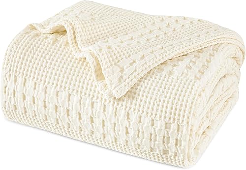 PHF Manta 100% algodón tejido de gofre, tamaño individual, manta ligera de algodón lavado para primavera y verano, 66 x 90 pulgadas, manta estética