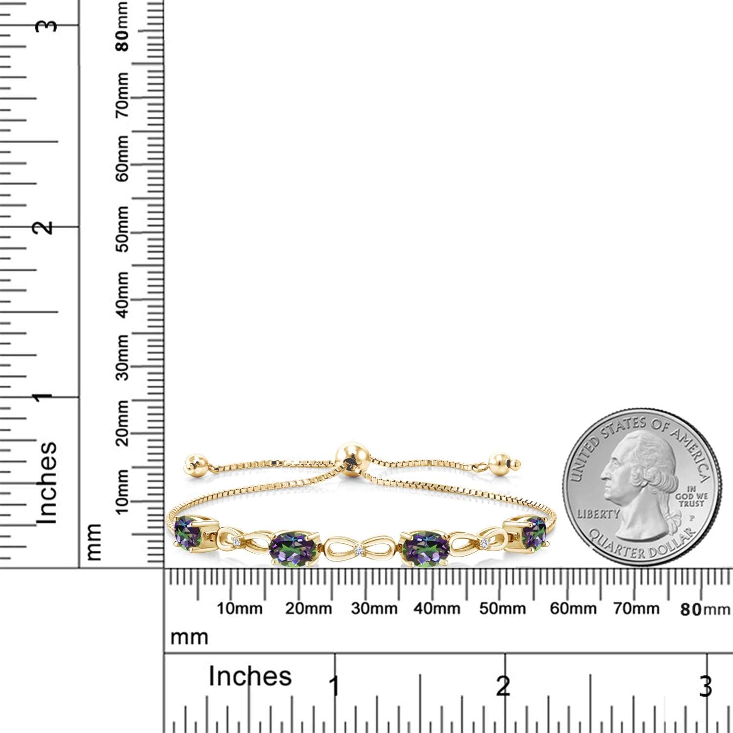 Gem Stone King 4.02 Ct Green Mystic Topaz E-F Lab Grown Diamond 18K Yellow Gold Plated Silver Bracelet For Women - Image 2