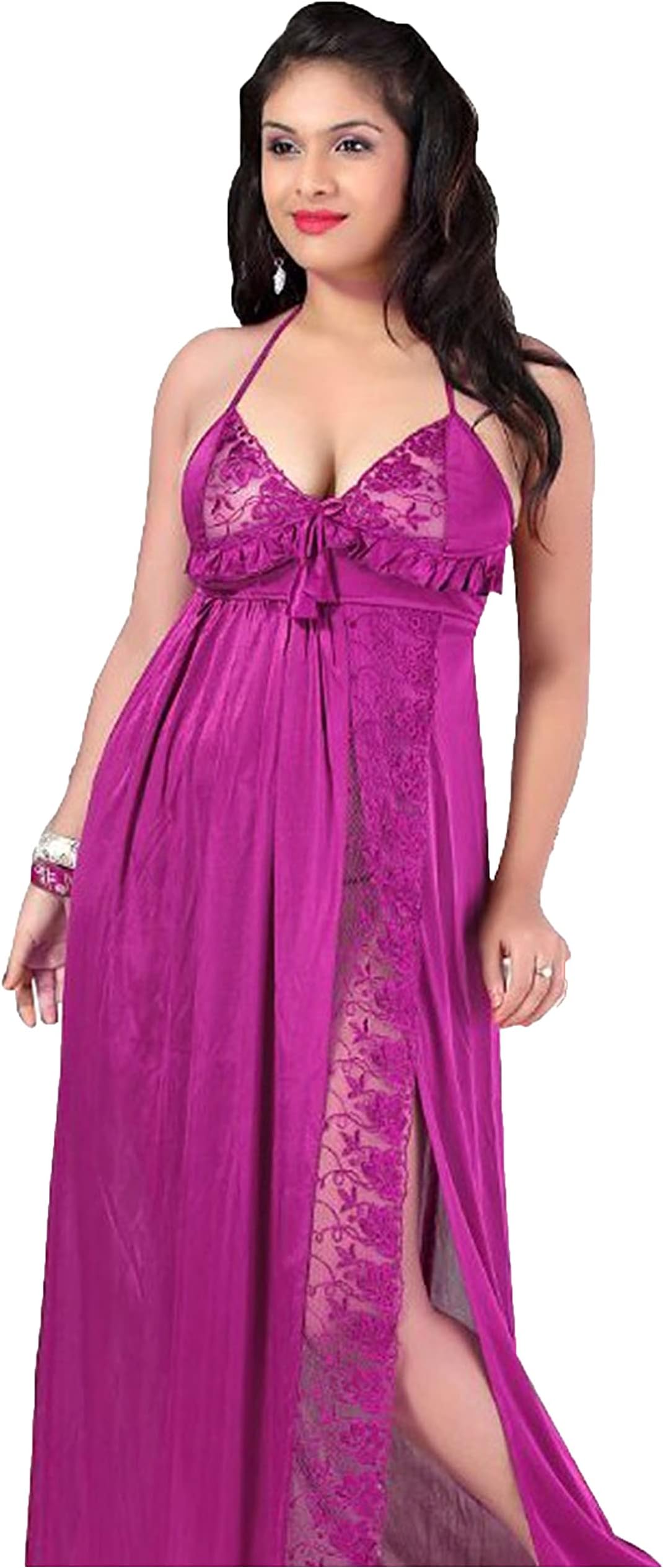Romaisa Women's Satin Solid Maxi Length Nighty with Robe (Size - Free Size) (Nightwear Set Pack of 2)