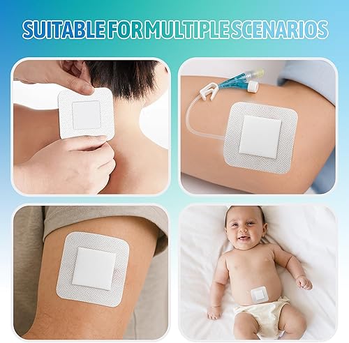 Miniatura 5 de 120 vendajes de isla de 4 x 4 pulgadas, gasa adhesiva para isla, vendaje para heridas, gasa impermeable con vendajes adhesivos, suave envueltos