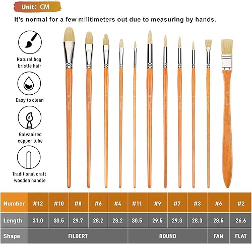 Miniatura 5 de Juego de 11 pinceles profesionales de cerdas de animales, perfectos para pintura al óleo con una caja de transporte gratis (naranja)