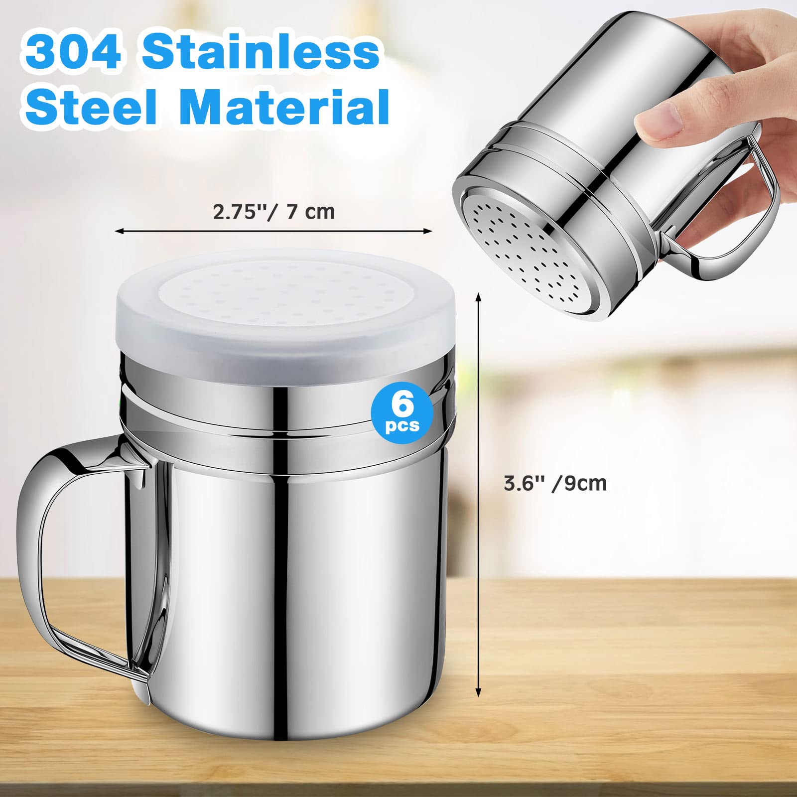 6 Stück 284 ml Edelstahl Salz- und Pfefferstreuer mit Deckel und Griff Dredge Gewürzstreuer Gewürze Zuckerstreuer Gewürze Popcorn Salzstreuer Pulver Zucker Mehlstreuer zum Kochen Küche Backen