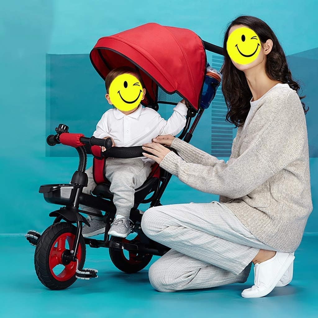 Tricycle Trike Kids Outdoor Recreation Trike Children 4 in 1 Tricycle 1-6 Years Old Girls Boys Sunshade Tricycle 3 Colors 103x48x73cm (Color: Blue) (Red)