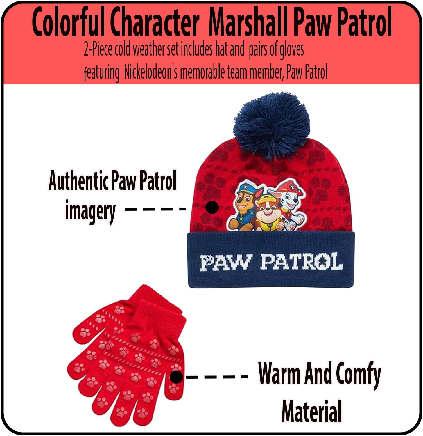 Nicklelodeon Paw Patrol Boy's Winter Hat and 2 Pair of Gloves or Mittens Set (Age 2-7) Size Age 4-7, Paw Patrol Red Glove with Handwarmers - Image 5
