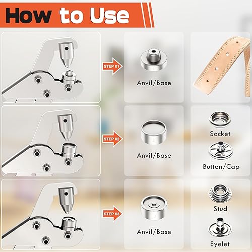 Miniatura 4 de NEU MASTER Snap Fastener Tool, Heavy Duty Snap Fastener Kit with 140pcs Snap Buttons, Handheld Snap Pliers Canvas Repair Kit for Leather, Boat
